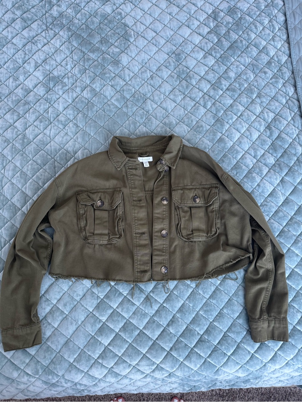 Topshop Cropped Military-Style Jacket in Olive